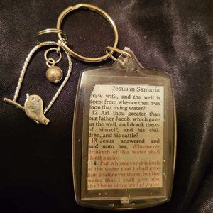 Bible Scripture Keychain with Bird & Bead Pendant